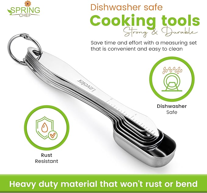 Spring Chef Stainless Steel Measuring Cups and Spoons Set of 14 with Leveler, Nesting Kitchen Metal Measuring Cups and Spoons Set for Dry and Liquid Ingredients, Perfect for Cooking & Baking - Image 8