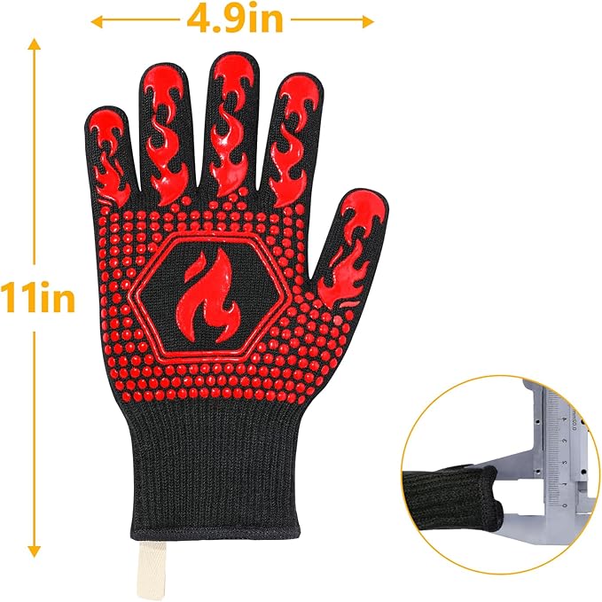 QUWIN BBQ Gloves, BBQ Accessories 1472℉ Extreme Heat Resistant, Grilling Gloves Silicone Non-Slip Oven Mitts, Kitchen Gloves for BBQ, Grilling, Cooking, Baking-1 Pair… (One Size Fits Most, Red) - Image 7