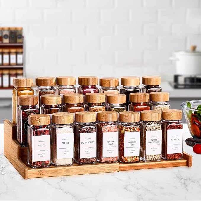 DWTS DANWEITESI 36 Pcs Glass Spice Jars - 4oz With Bamboo Lids, Empty Bottles With Labels, Kitchen Spice Jars With Shaker Lids - Image 6
