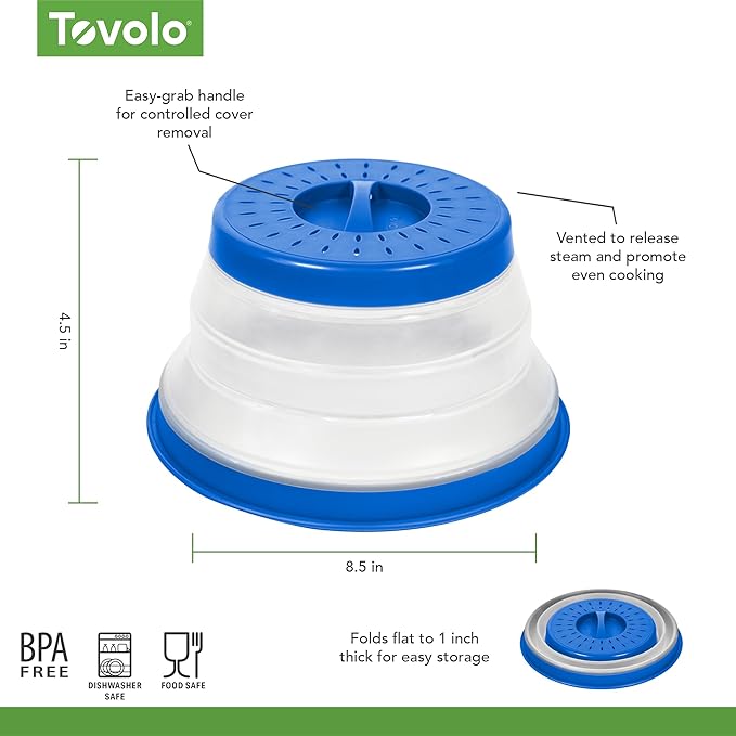 Tovolo Microwave Splatter Cover for Food, Small (Blue) - Collapsible & Vented Silicone Splatter Guard Lid - Microwave Plate & Dish Cover with Handle - BPA-Free Kitchen Gadget for Meal Prep - Image 6