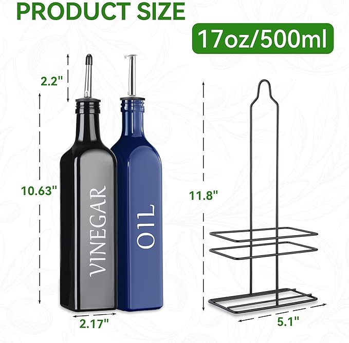 Vakoo Oil and Vinegar Dispenser Set - 17oz/500ml, Extra Thick Glass, Leak-Proof, Olive Oil Dispenser Bottle for Kitchen (Blue Black) - Image 8