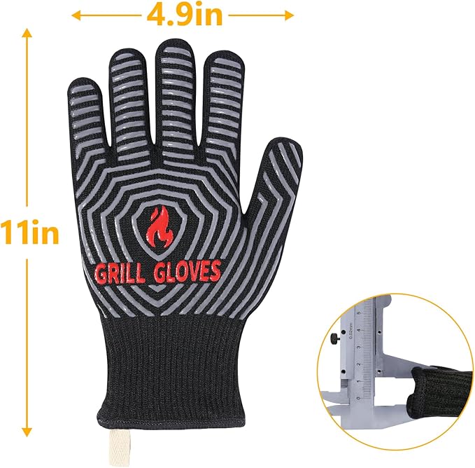 QUWIN BBQ Gloves, Oven Gloves, 1472℉ Extreme Heat Resistant,Grilling Gloves Silicone Non-Slip Oven Mitts, Kitchen Gloves for BBQ, Grilling, Cooking, Baking-1 Pair… (Black, One Size Fits Most) - Image 6