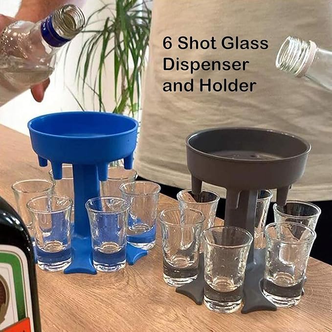 Shot Glasses Dispenser, 6 Way Shot Dispenser with Glasses for Filling Liquids Fun Drinking for College, Camping,Parties and Housewarming Gift (Blue)