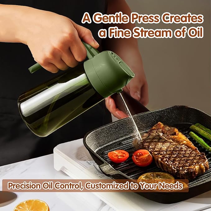 YARRAMATE 2Pcs 16oz/470ml Dark Green Oil Sprayer for Cooking with Stickers, Food-grade Premium 2 in 1 Olive Oil Dispenser Bottle for Kitchen Gadgets, Air Fryer, Salad, Frying, BBQ (Black&OliveGreen) - Image 8