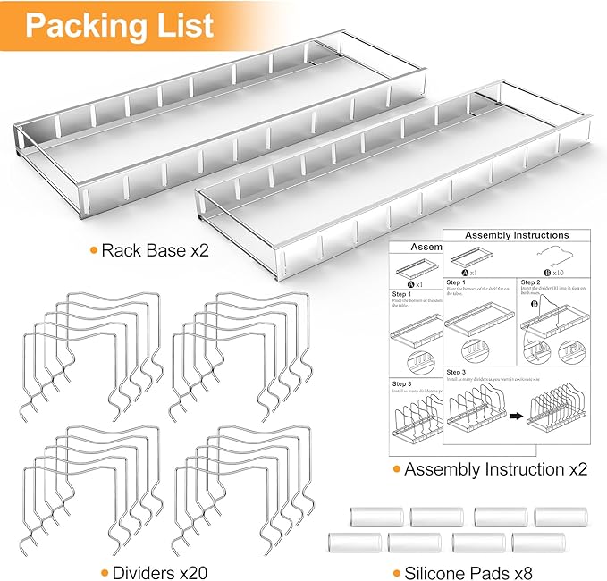 FLSEPAMB 2 Pack 10-Tier Pan Organizer Adjustable Lid Organizer Kitchen Organizers and Pan Organizer and Storage Pot Heavy Duty Pot Lid Organizer for Kitchen Under Sink Storage Drawer - Image 7