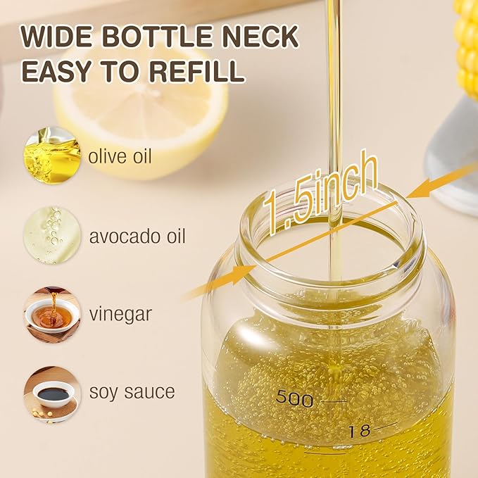 Vucchini Large Olive Oil Dispenser Bottle 17 oz - Auto Flip Condiment Container - Leakproof Vinegar Dispenser Glass Cruet Stainless Steel - Image 7