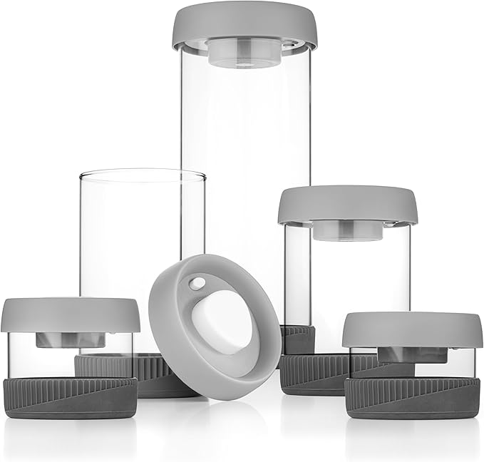 Glass Canisters Set - Kitchen Leakproof Seal Food Storage Jars - Coffee Bean Container - Pack of 5 Glass Canisters With Vacuum Airtight Lids for Cereal, Pet Treats, Nuts, Candy - Image 9