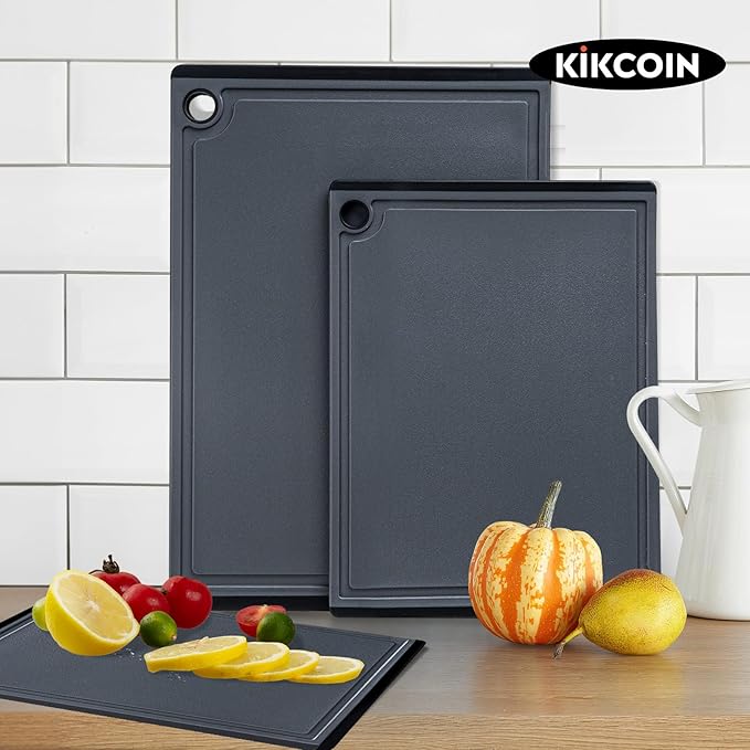 Kikcoin Plastic Cutting Boards for Kitchen, 3-Piece Large Cutting Board Set Dishwasher Safe Chopping Boards with Non-slip Feet and Juice Grooves, Gray - Image 7