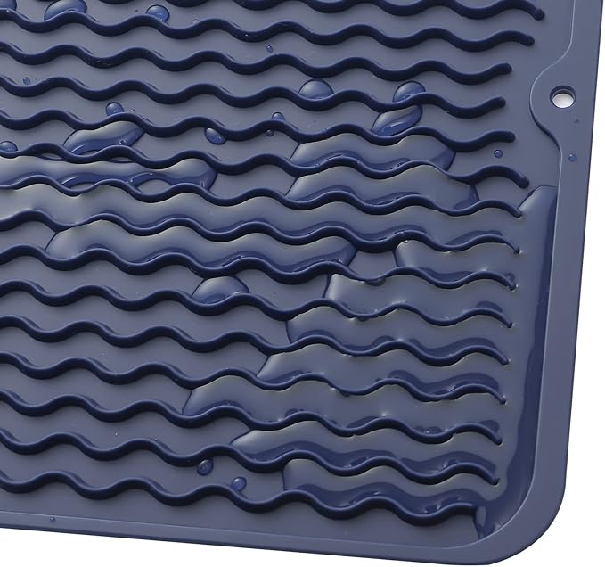 MicoYang Silicone Dish Drying Mat for Multiple Usage,Easy clean,Eco-friendly,Heat-resistant Silicone Mat for Kitchen Counter or Sink,Refrigerator or Drawer liner Navy Blue M 12 inches x 12 inches - Image 9
