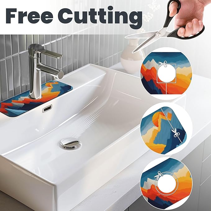 Colorful Mountains Sunset Dish Drying Mat for Kitchen Counter, 16"x18" Microfiber Absorbent Fast Dry Mat, 2Pcs Dish Mat Faucet Mats Sets, Large Drying Kitchen Mat Kitchen Drying Pad Coffee Bar Decor