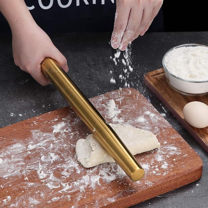 Berglander Gold Rolling Pin, 16.7 Inches Stainless Steel Matte Finish With Gold Titanium Plating Rolling Pin For Baking, Pizza, Dough, Pie, Cookie, Essential Kitchen Utensil Gift Ideas For Bakers. - Image 9