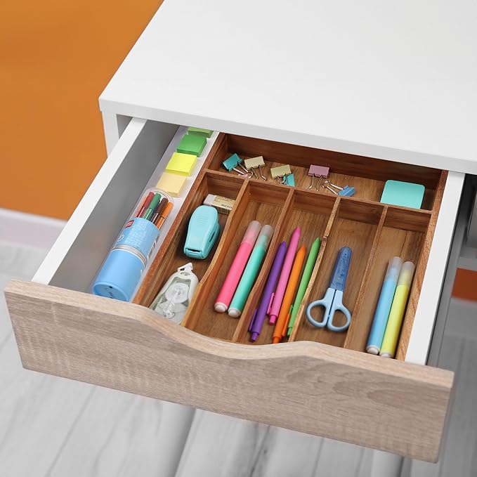 Kitchen Acacia Silverware Organizer - Extra Deep Grooved Drawer Divider, 7 Slot Utensil Organizer - Image 9