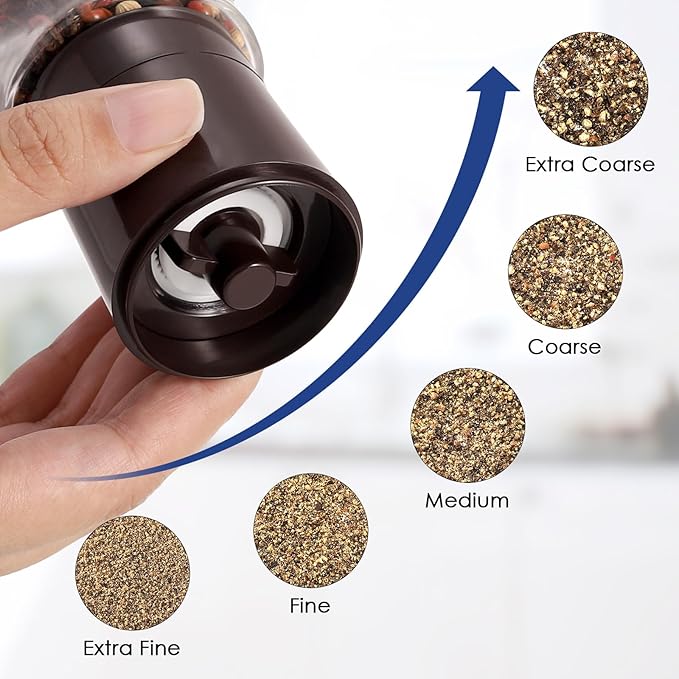 Vzaahu Salt and Pepper Grinder Set Brown, Refillable Small Shakers, Adjustable Coarseness, Ceramic Burr, Peppermill, Kitchen Cooking - Image 8