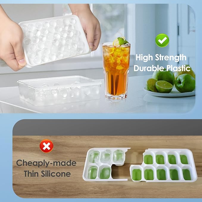 WIBIMEN Ice Cube Tray with Lid and Bin - Round Ice Trays for Freezer with Lid - Ice Cube Trays for Freezer with Ice Container (0.8"-2PACK White) - Image 7