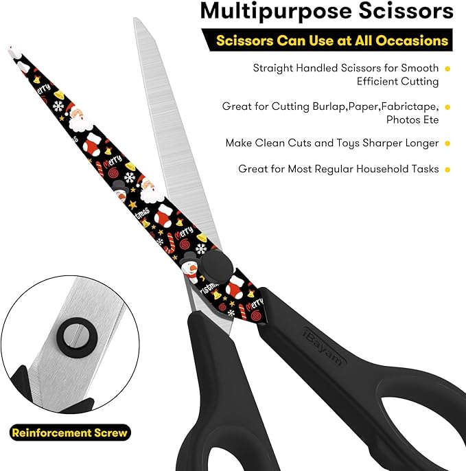 iBayam All Purpose Scissors for Construction Scrapbook Kraft Craft Paper, Gifts Wrapping Packing Paper Cutter Tool, 3 Pack Ultra Sharp 8" Thick Blade Comfort-Grip Scissors for Moving Package Supplies - Image 7