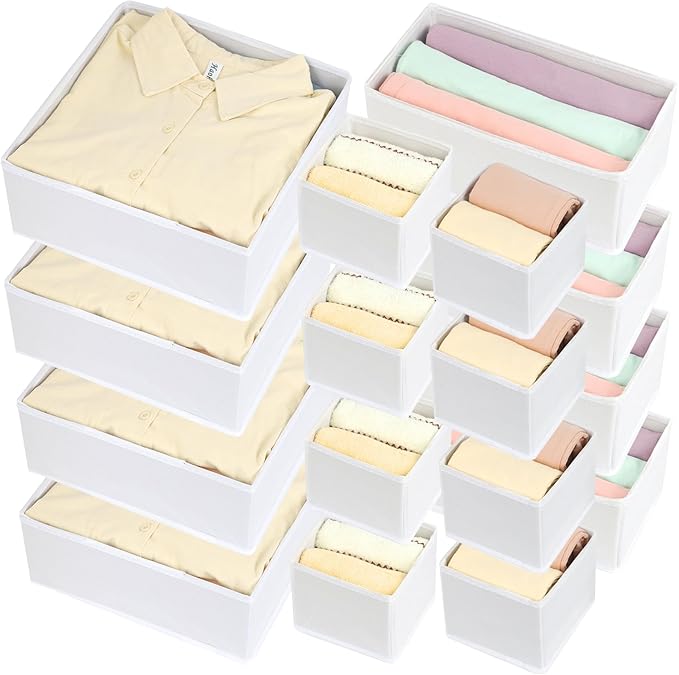 Fordonral 16 Pack Drawer Organizer Clothes, Foldable Fabric Dresser Organizer Closet Organizers and Storage Box for Underwear,Folded Clothes,Baby Clothing,Socks,Bra,Towels,Ties(White) - Image 6
