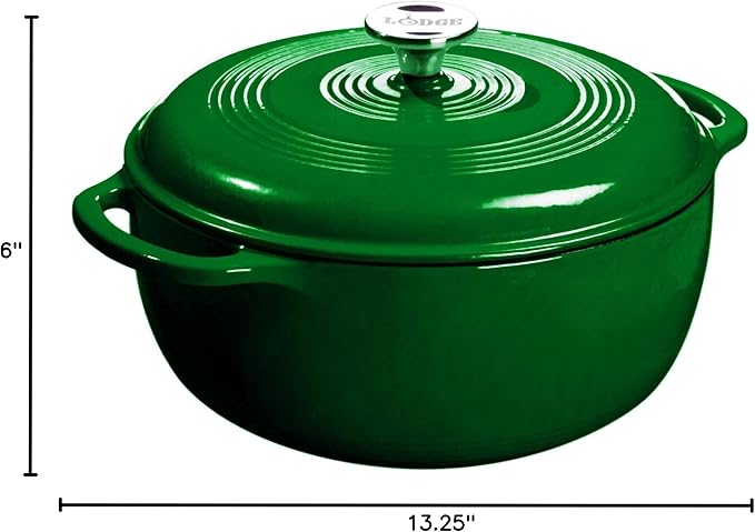 Lodge Essential Enamel Cast Iron Dutch Oven - Perfect for Bread Baking, Braising, Marinating & Slow Cooking - Features Moisture-Sealing Lid & Dual Handles - Kitchen Essentials - 6 Quarts - Evergreen - Image 9