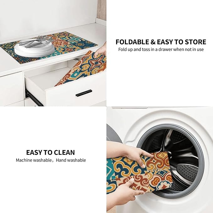 Talavera Mexican Tiles Dish Drying Mats for Kitchen Counter, Large 18"x24" Dish Mats for Drying Dishes, Microfiber Absorbent Dish Drying Pad Rack Mat Kitchen Decor Reusable Washable