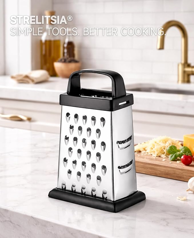 Cheese Grater, 4-Sided Mini Box Grater, Stainless Steel Food Shredder for Cheese, Parmesan & Vegetables, Dishwasher Safe, Black - Image 8