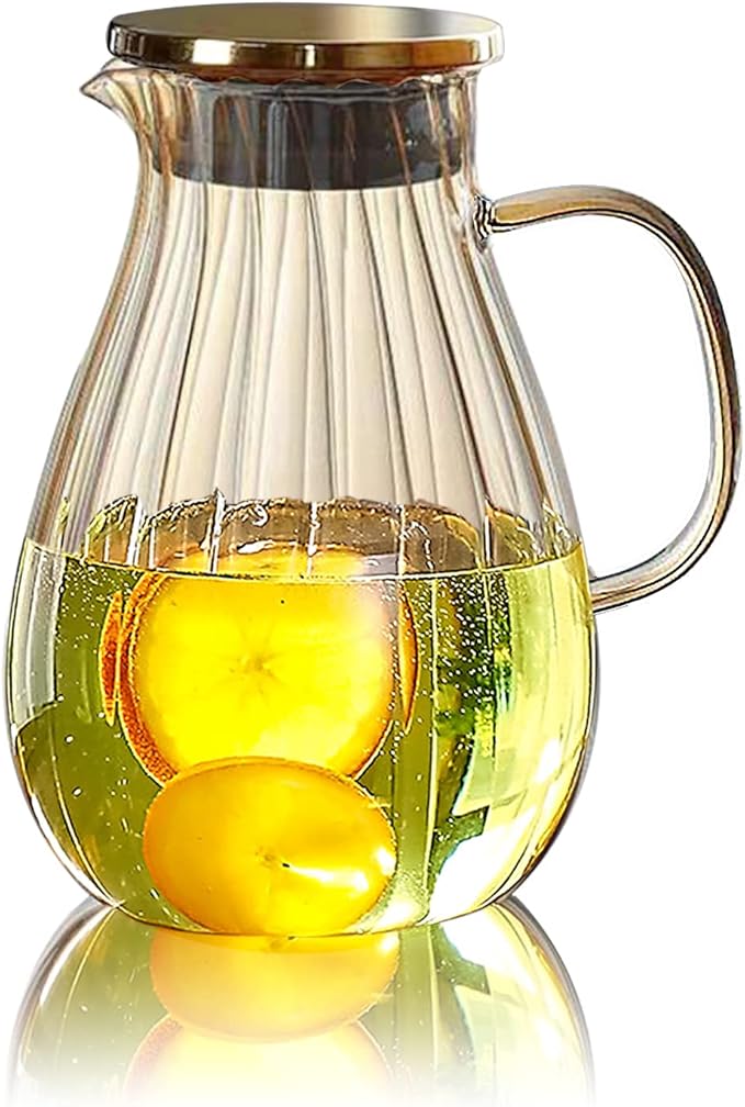 Glass Pitcher With Lid Amber Round Water Carafe with handle and Spout for Homemade Beverage, Juice,Hot Coffee, Iced Tea and Milk (62oz) - Image 8