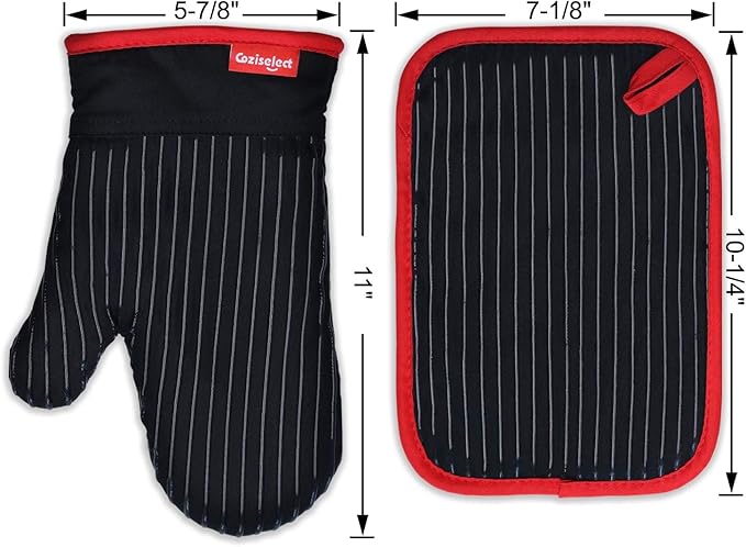 Oven Mitts and Pot Holders Set, Cooking Mitts, Heat Resistant Cooking Mitts and Pot Holders, Silicon Oven Gloves Set for Kitchen, Pure Cotton and Terrycloth Lining, Black, 4 Pcs Set - Image 8