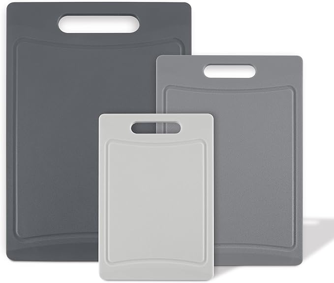 COOK WITH COLOR Non-Slip Cutting Board Set – Kitchen Essentials with Easy Grip Handle for Meat, Veggies, and Fruits, 3 Cutting Boards, Gray - Image 8