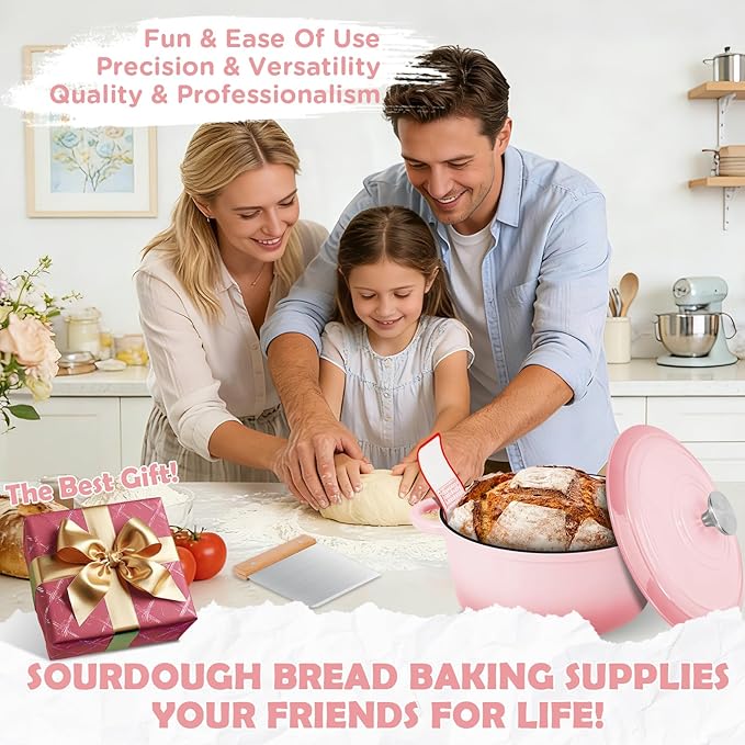 Enameled Cast Iron Dutch Oven Pot with Lid, Incl. Sourdough Bread Baking Supplies Like Banneton Bread Proofing Basket, Starter Jar, Scoring Tool Lame, 5QT Dutch Oven for Bread Baking, Oven Safe up to 500°F - Image 7