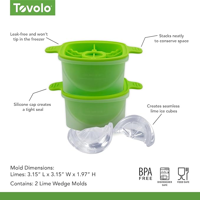 Tovolo Lime Wedge Ice Mold 2 Pack Fun Cocktail Ice Molds for Whiskey, Fruit Ice Wedge Mold Perfect for Cocktails Mocktails Summer Lemonade, Slow Melting BPA Free Silicone Ice Wedge Molds Lime Green - Image 6