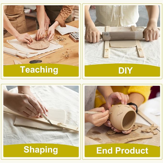 Pottery Rolling pin Guides, Clay Tools, 5-Size Mud Stick Guide for Precise Clay Thickness, Premium Pottery Tools for Hobbyists & Ceramic Artists (15.7inch)