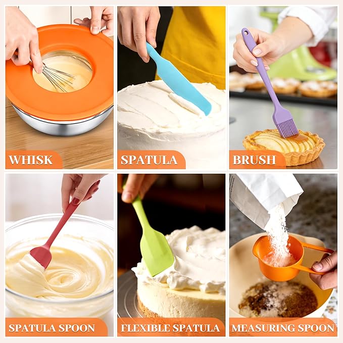 21PCS Mixing Bowls with Lids Set - 7 Nesting Mixing Bowls, 3 Graters, 11 Baking Tools, Lids, Stainless Steel Mixing Bowl for Mixing & Baking, Size 0.7/1.1/1.5/2.1/3.5/4/4.5 QT, Colorful - Image 7