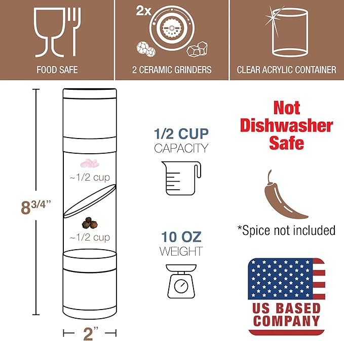 Eparé 2 in 1 Gold Salt and Pepper Grinder Combo - Brass All in One Dual Salt & Pepper Grinder Set in One for Kitchen - Manual Grinding Salt Pepper Mill Refillable - Stainless Steel - Image 8