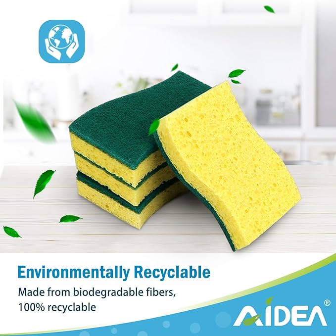 AIDEA Sponges Heavy Duty-12Count, Sponges Kitchen, Sponge for Dishes, Scrubbing Power for Tough Messes, Cleaning Sponge for Everyday Jobs for Dishes, Pots, Pans - Image 7