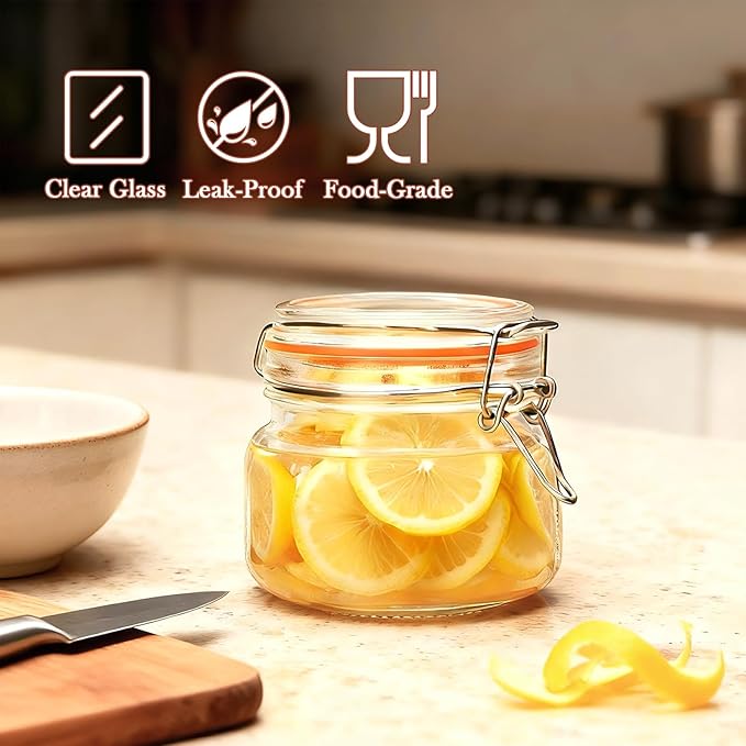 16 oz Glass Jars With Airtight Lids And Leak Proof Rubber Gasket,Wide Mouth Mason Jars With Hinged Lids For Kitchen,Glass Storage Containers 6 Pack - Image 7