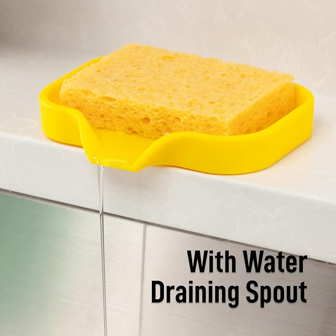 Zulay Kitchen Small Silicone Sponge Holder (4.9x3.3”) – Space-Saving Sink Organizer Tray for Sponge, Soap, Brush & More – Compact Non-Slip Dish for Kitchen & Bathroom (Yellow) - Image 8