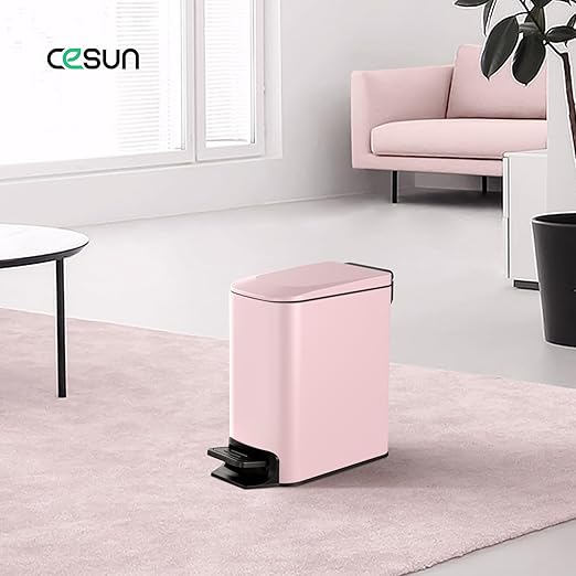 Cesun Small Bathroom Trash Can with Lid Soft Close, Step Pedal, 6 Liter / 1.6 Gallon Stainless Steel Garbage Can with Removable Inner Bucket, Anti-Fingerprint Finish (Pink) - Image 7