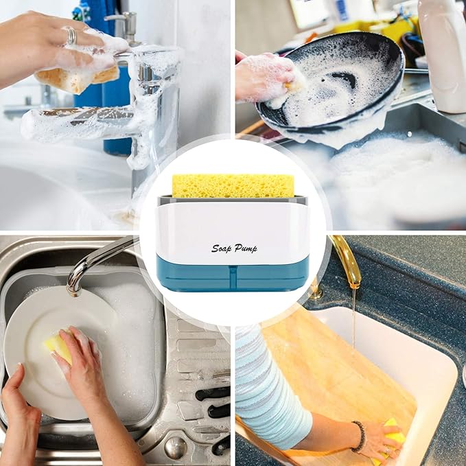 Kitchen Dish Soap Dispenser with Sponge Holder, 2-in-1 Countertop Soap Pump Dispenser, for Kitchen Sink Dishwashing Soap Dispenser - 12.5 Ounces - Image 6