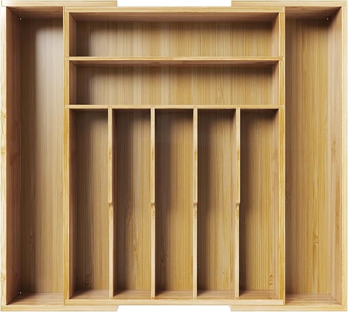 Kitsure Silverware Organizer - Expandable Bamboo Kitchen Drawer Organizer for Cooking Utensils and Cutlery, Sturdy & Thickened Kitchen Organizers and Storage Solution, XX-Large, Natural - Image 3
