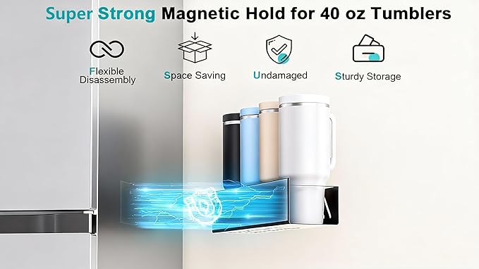 Magnetic Cup Holder for 8 Stanley 30/40 oz Tumbler, 2Pack Water Bottle Holder with Tumbler Lid & Straw Organizer, Flexible disassembly, Ideal for Fridge and Other Iron Surfaces