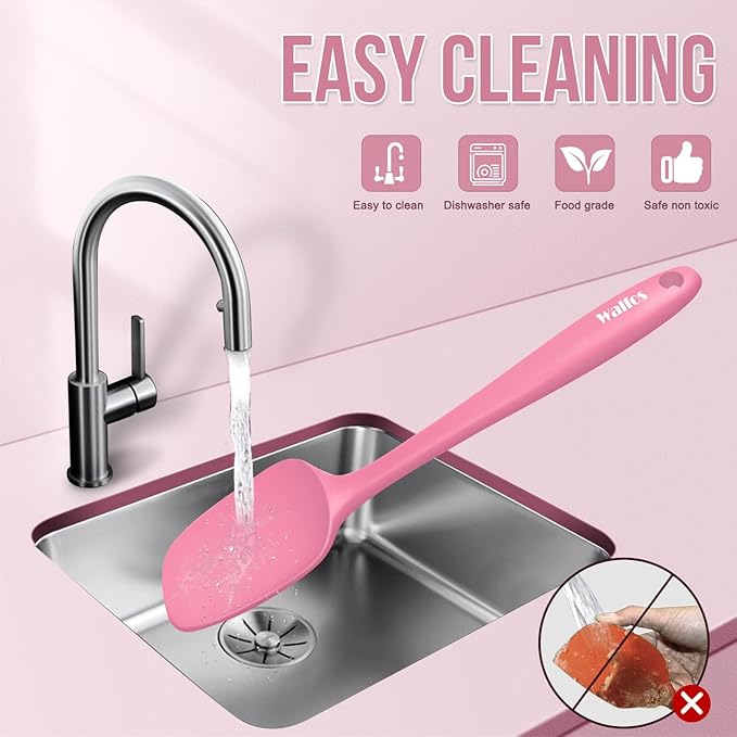 Walfos Silicone Spatula Set of 5 - (600°F) High Heat Resistant Kitchen Scraper Spatulas, One-Pieces Seamless Design, Perfect for Cooking Mixing & Baking - BPA Free and Dishwasher Safe(Pink) - Image 7