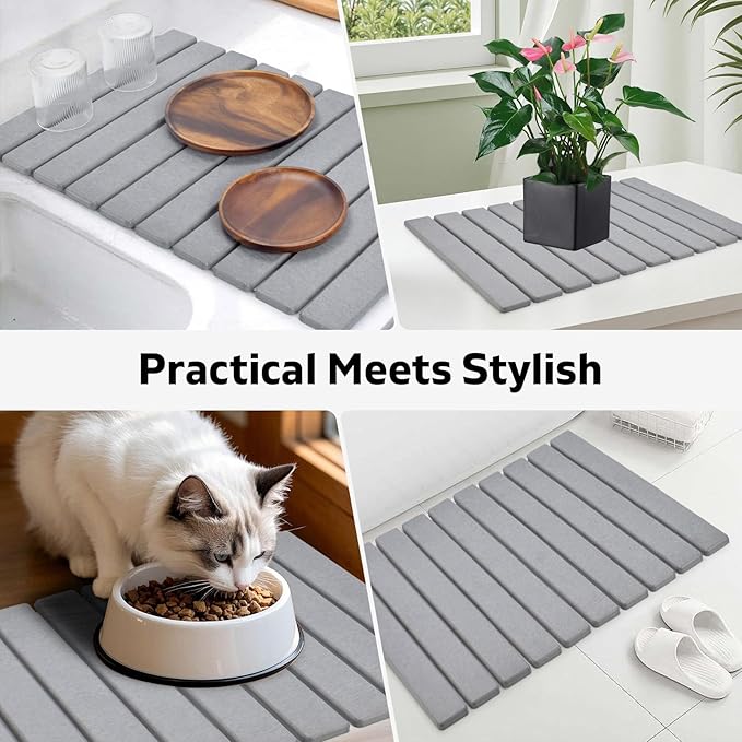 Stone Dish Drying Mats for Kitchen Counter, 24"(L)×16"(W), Drying Collapsible Dish Drying Mat, Eco-Friendly Absorbent Diatomaceous Earth Mats for Dishes Bottles Cups, Match Any Countertop - Image 7