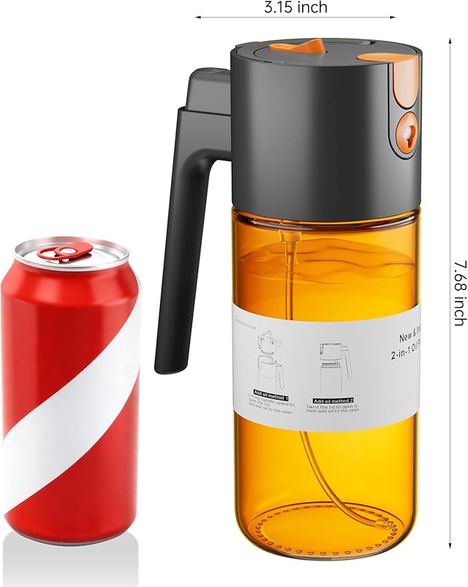 OURCABECUE Upgrade 2 in 1 Oil Sprayer for Cooking, 17oz Light-Blocking Glass Olive Oil Dispenser Bottle for Kitchen,Food-Grade Oil Mister with 8 Stickers for Salad, Frying(Amber Bottle-Black Gap) - Image 8