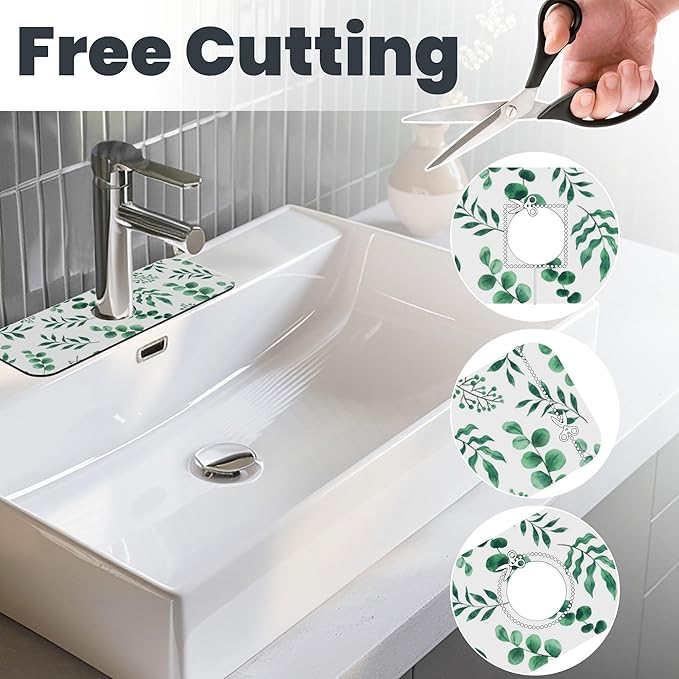 Watercolor Plant Green Leaves Dish Drying Mat for Kitchen Counter, 16"x18" Microfiber Absorbent Fast Dry Mat, 2Pcs Dish Mat Faucet Mats Sets, Large Drying Kitchen Mat Kitchen Drying Pad