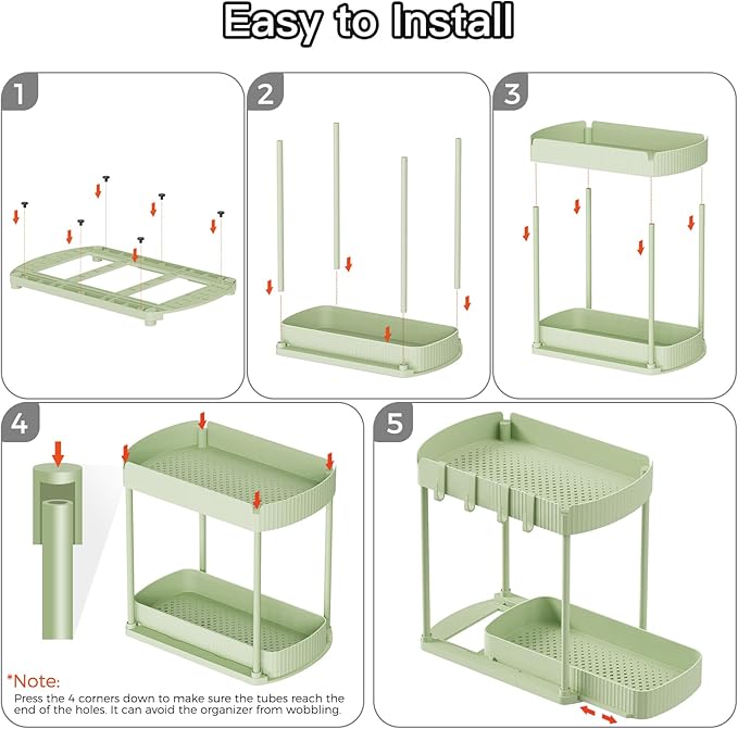 Ukeetap 2 Pack Multi-Purpose Pull-Out Storage Organizers, Under Sink Organizers and Storage for Bathroom & Kitchen, Under Cabinet Organizers and storage, 12.8 Inch, Green - Image 7