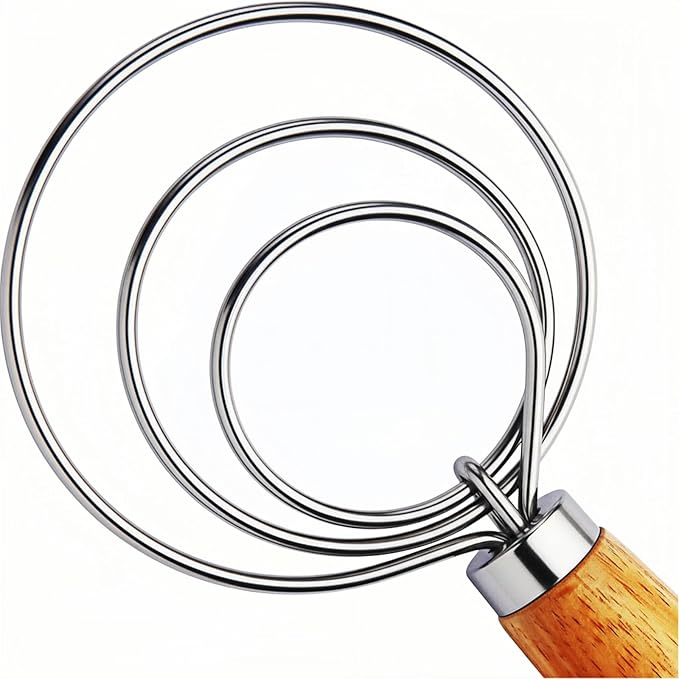 TEEVEA Danish Dough Whisk for Bread Sourdough, Wooden Handle & Stainless Steel Hook - Image 8