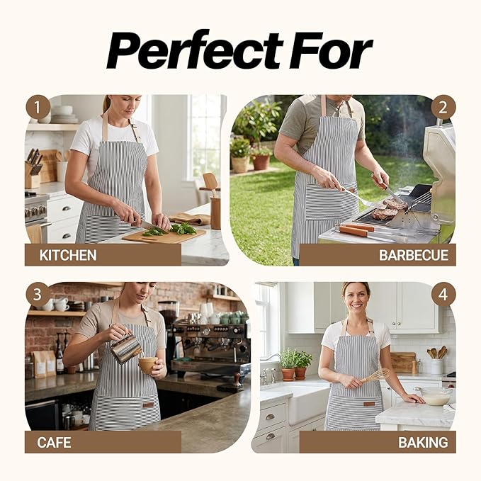 2Pack Adjustable Kitchen Apron for Women Men with 2 Pockets,Cotton-Polyester Blend Bib Aprons for Cooking,Baking - Image 7