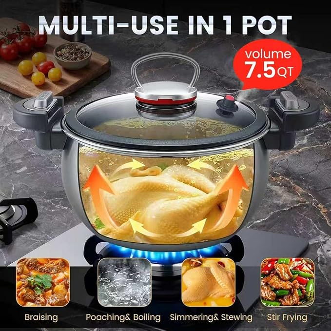 WELLOXY Stainless Steel Pot with Tight-Fitting Lid for Faster Cooking - 7.5 Qt Heavy-Duty Stock Pots for Stew Soup Pasta Gumbo with Stay-Cool Handles, Non-toxic Healthy Induction Cookware for Kitchen - Image 9