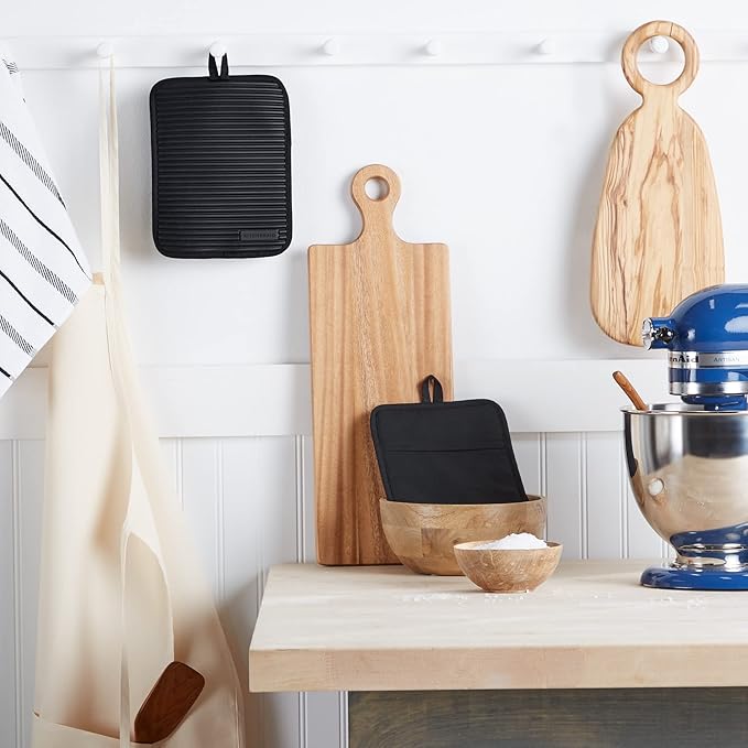 KITCHENAID Ribbed Soft Silicone Pot Holder 2-Pack Set, Matte Black, 7"x9" - Image 4