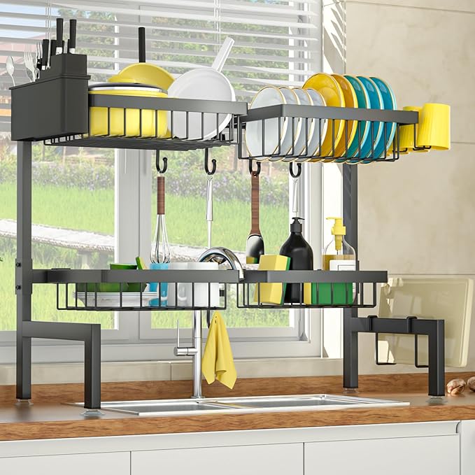 SNSLXH 4 Baskets 2-Tier Over The Sink Dish Drying Rack, 26.57"-35", Large Sink Rack for Kitchen, Extensible and Adjustable, Saving Kitchen Space - Image 7