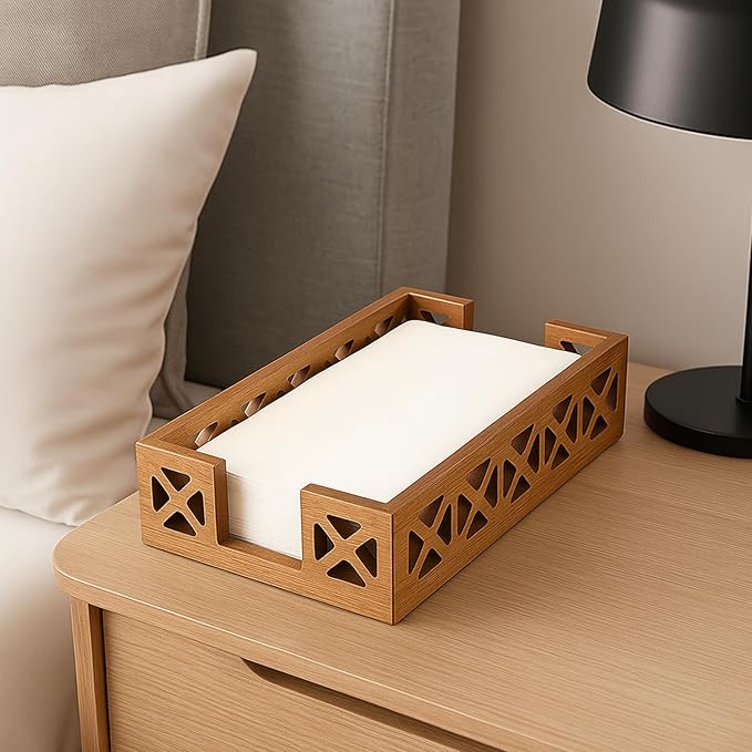 Acacia Wood Paper Towel Holder for Bathroom Counter Decor Trays Table Napkin holder Farmhouse Guest Towel Holder Disposable Hand Towels Tray Bathroom Wooden Kitchen Napkin Holder