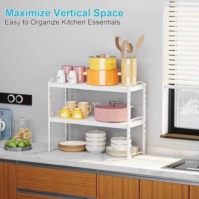 X-cosrack 2 Pack Expandable Kitchen Cabinet Shelf Organizer, Stackable Adjustable Storage Shelves for Pantry Cupboard Kitchen Counter, 20LBS Loading Capacity, Size: W*D*H=20.5 * 8.26" * 8.72" - Image 8